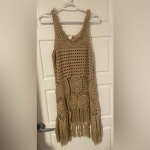 VENUS Tan Crochet Long Top Boho Bohemian Fairy Prairie Peasant Hippie